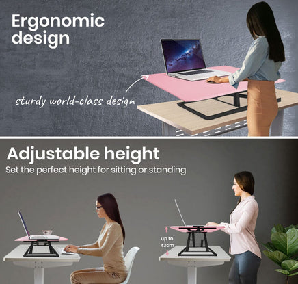Fortia Desk Riser 74cm Wide Adjustable Sit to Stand for Dual Monitor, Keyboard, Laptop, Pink Kings Warehouse 