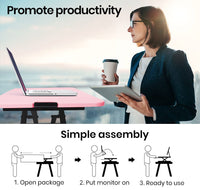 Fortia Desk Riser 74cm Wide Adjustable Sit to Stand for Dual Monitor, Keyboard, Laptop, Pink Kings Warehouse 
