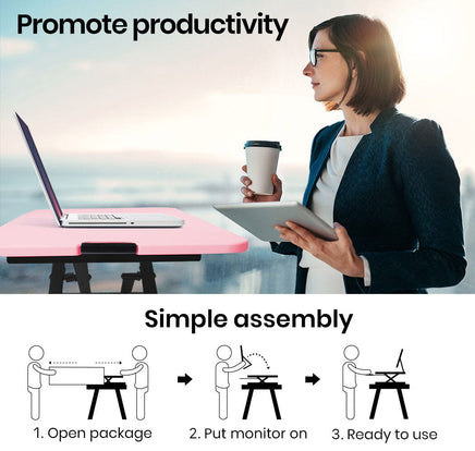 Fortia Desk Riser 74cm Wide Adjustable Sit to Stand for Dual Monitor, Keyboard, Laptop, Pink Kings Warehouse 