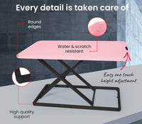Fortia Desk Riser 74cm Wide Adjustable Sit to Stand for Dual Monitor, Keyboard, Laptop, Pink Kings Warehouse 