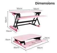 Fortia Desk Riser 90cm Wide Adjustable Sit to Stand for Dual Monitor, Keyboard, Laptop, Pink Kings Warehouse 