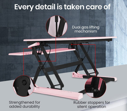 Fortia Desk Riser 90cm Wide Adjustable Sit to Stand for Dual Monitor, Keyboard, Laptop, Pink Kings Warehouse 