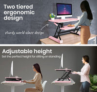 Fortia Desk Riser 90cm Wide Adjustable Sit to Stand for Dual Monitor, Keyboard, Laptop, Pink Kings Warehouse 