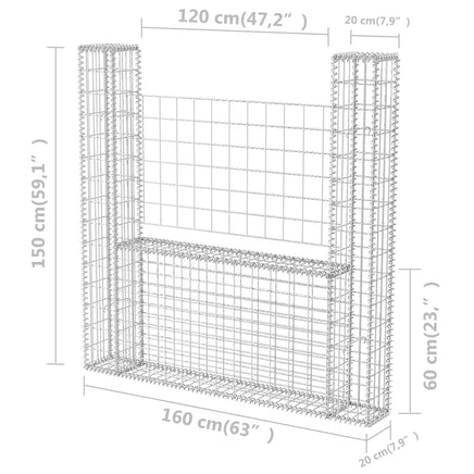 Gabion Basket U-Shape Galvanised Steel 160x20x150 cm Garden Supplies Kings Warehouse 