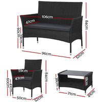 Garden 4 Piece Outdoor Dining Set Furniture Lounge Setting Table Chairs Black Kings Warehouse 