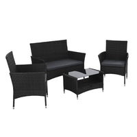 Garden 4 Piece Outdoor Dining Set Furniture Lounge Setting Table Chairs Black