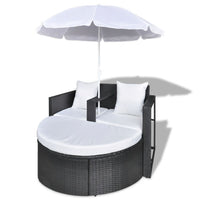 Garden Bed with Parasol Black Poly Rattan Kings Warehouse 
