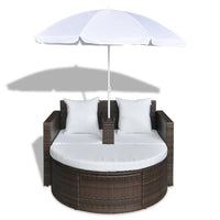 Garden Bed with Parasol Brown Poly Rattan Kings Warehouse 