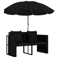 Garden Bed with Parasol Poly Rattan Black Kings Warehouse 