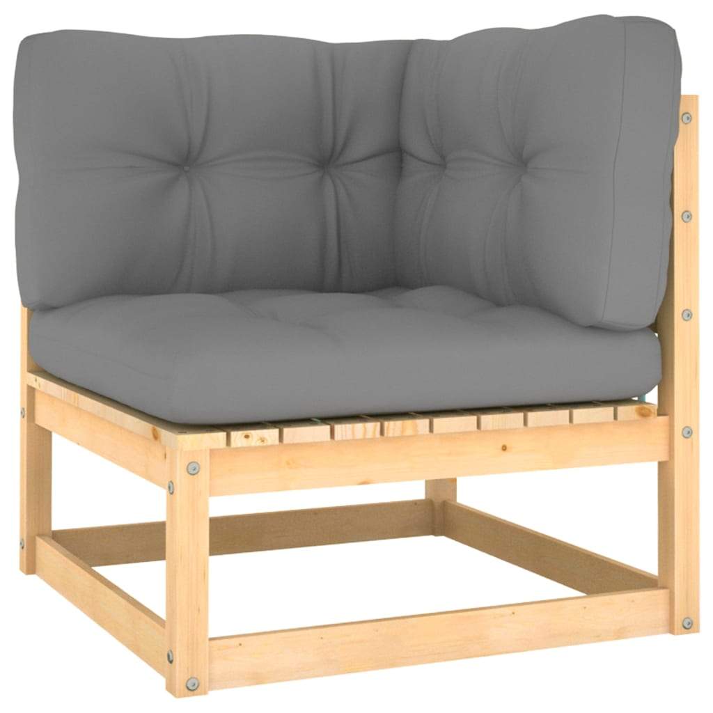 Garden Corner Sofa with Grey Cushions Solid Pinewood Outdoor Furniture Kings Warehouse 