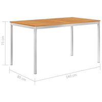 Garden Dining Table 140x80x75 cm Solid Acacia Wood and Stainless Steel Kings Warehouse 