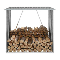 Garden Log Storage Shed Galvanised Steel 163x83x154 cm Grey Garden Supplies Kings Warehouse 