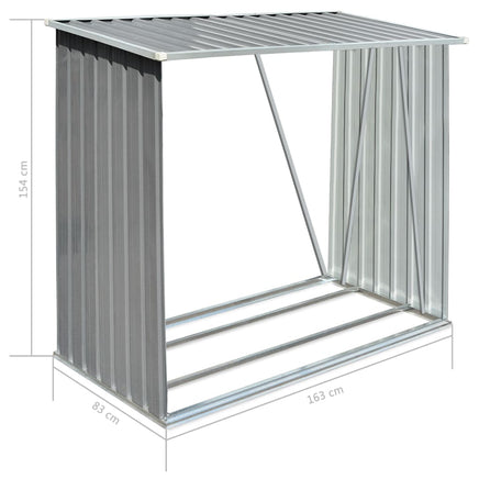 Garden Log Storage Shed Galvanised Steel 163x83x154 cm Grey Garden Supplies Kings Warehouse 