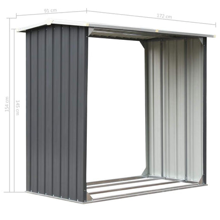 Garden Log Storage Shed Galvanised Steel 172x91x154 cm Grey Kings Warehouse 