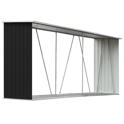 Garden Log Storage Shed Galvanised Steel 330x84x152 cm Anthracite Kings Warehouse 
