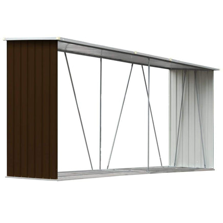 Garden Log Storage Shed Galvanised Steel 330x84x152 cm Brown Kings Warehouse 