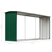 Garden Log Storage Shed Galvanised Steel 330x92x153 cm Green Kings Warehouse 