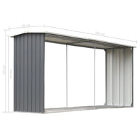 Garden Log Storage Shed Galvanised Steel 330x92x153 cm Grey Kings Warehouse 