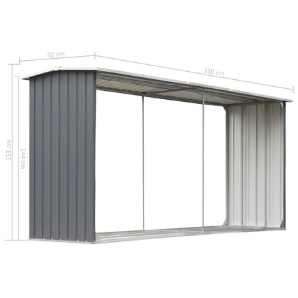 Garden Log Storage Shed Galvanised Steel 330x92x153 cm Grey Kings Warehouse 