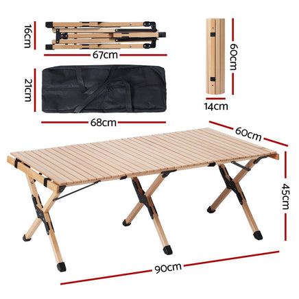 Garden Outdoor Furniture Wooden Egg Roll Picnic Table Camping Desk 120CM Kings Warehouse 