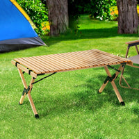 Garden Outdoor Furniture Wooden Egg Roll Picnic Table Camping Desk 90CM Kings Warehouse 