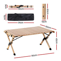 Garden Outdoor Furniture Wooden Egg Roll Picnic Table Camping Desk 90CM Kings Warehouse 