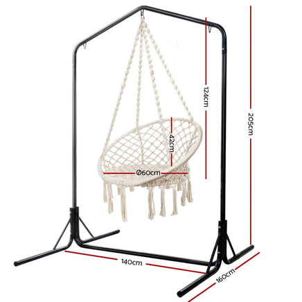 Garden Outdoor Hammock Chair with Stand Cotton Swing Relax Hanging 124CM Cream Kings Warehouse 