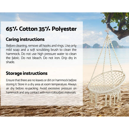 Garden Outdoor Hammock Chair with Stand Cotton Swing Relax Hanging 124CM Cream Kings Warehouse 