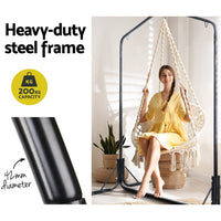 Garden Outdoor Hammock Chair with Stand Cotton Swing Relax Hanging 124CM Cream Kings Warehouse 