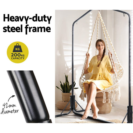 Garden Outdoor Hammock Chair with Stand Cotton Swing Relax Hanging 124CM Cream Kings Warehouse 