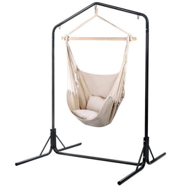Garden Outdoor Hammock Chair with Stand Hanging Hammock with Pillow Cream Kings Warehouse 