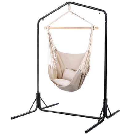 Garden Outdoor Hammock Chair with Stand Hanging Hammock with Pillow Cream Kings Warehouse 