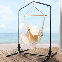 Garden Outdoor Hammock Chair with Stand Tassel Hanging Rope Hammocks Cream Kings Warehouse 