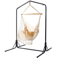 Garden Outdoor Hammock Chair with Stand Tassel Hanging Rope Hammocks Cream