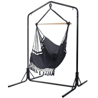 Garden Outdoor Hammock Chair with Stand Tassel Hanging Rope Hammocks Grey Kings Warehouse 