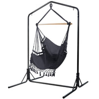 Garden Outdoor Hammock Chair with Stand Tassel Hanging Rope Hammocks Grey