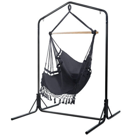 Garden Outdoor Hammock Chair with Stand Tassel Hanging Rope Hammocks Grey Kings Warehouse 
