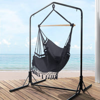 Garden Outdoor Hammock Chair with Stand Tassel Hanging Rope Hammocks Grey Kings Warehouse 