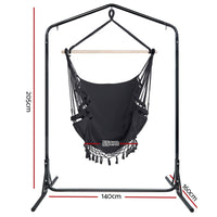 Garden Outdoor Hammock Chair with Stand Tassel Hanging Rope Hammocks Grey Kings Warehouse 