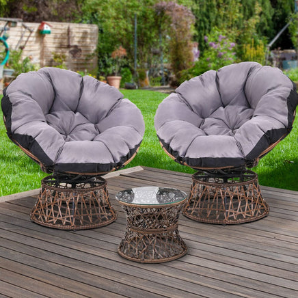 Garden Outdoor Lounge Setting Papasan Chairs Table Patio Furniture Wicker Brown Kings Warehouse 