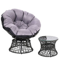 Garden Outdoor Papasan Chairs Table Lounge Setting Patio Furniture Wicker Black