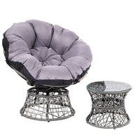 Garden Outdoor Papasan Chairs Table Lounge Setting Patio Furniture Wicker Grey