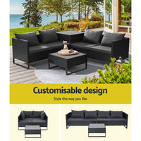Garden Outdoor Sofa Furniture Garden Couch Lounge Set Wicker Table Chair Black garden supplies Kings Warehouse 