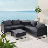 Garden Outdoor Sofa Furniture Garden Couch Lounge Set Wicker Table Chair Black garden supplies Kings Warehouse 