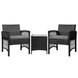 Garden Patio Furniture Outdoor Bistro Set Dining Chairs Setting 3 Piece Wicker garden supplies Kings Warehouse 