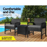 Garden Patio Furniture Outdoor Bistro Set Dining Chairs Setting 3 Piece Wicker garden supplies Kings Warehouse 