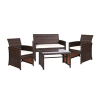 Garden Rattan Furniture Outdoor Lounge Setting Wicker Dining Set w/Storage Cover Brown