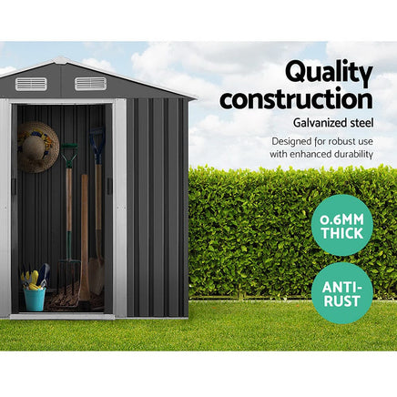 Garden Shed Outdoor Storage Sheds 1.96x1.32M Tool Workshop Metal Grey garden sheds Kings Warehouse 