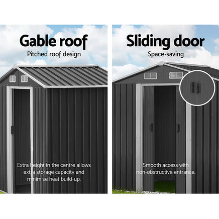 Garden Shed Outdoor Storage Sheds 1.96x1.32M Tool Workshop Metal Grey garden sheds Kings Warehouse 