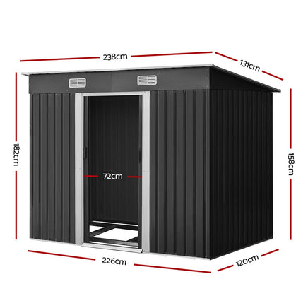 Garden Shed Outdoor Storage Sheds 2.38x1.31M Tool Metal Base House Grey garden sheds Kings Warehouse 
